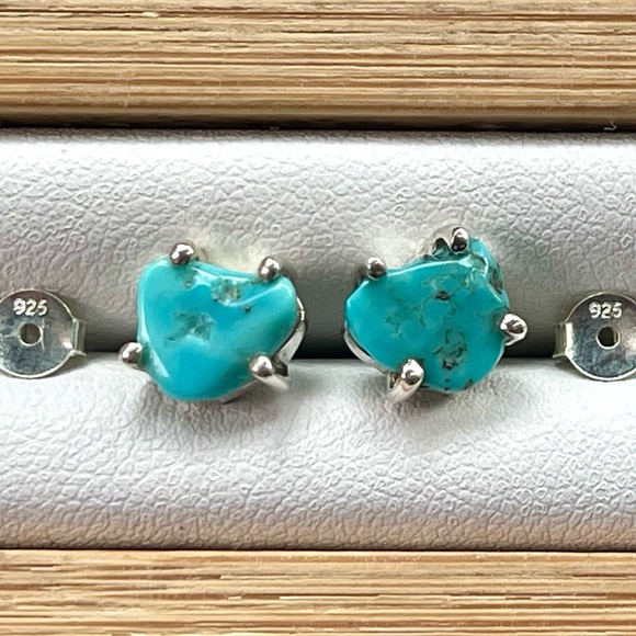 Natural Sleeping Beauty Turquoise Sterling Silver Stud Earrings - Picture 2 of 8